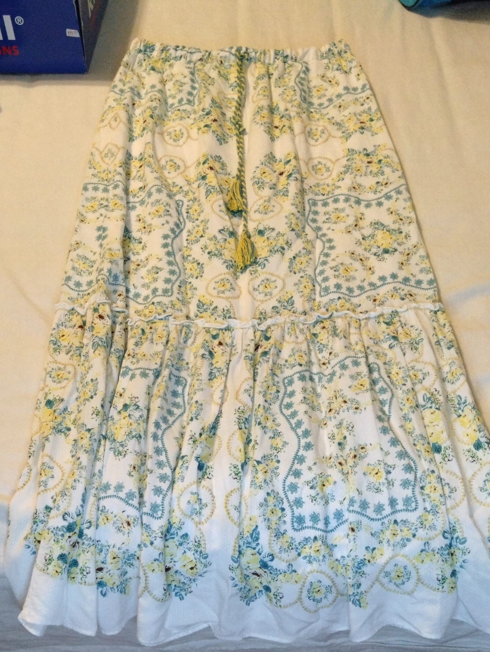 Chelsea & Violet White Maxi Skirt with Yellow & Blue Floral Print